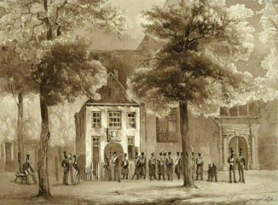 Hoofdwacht Janskerkhof Utrecht, de locatie van de ontgroening door het USC Utrecht in 1883.