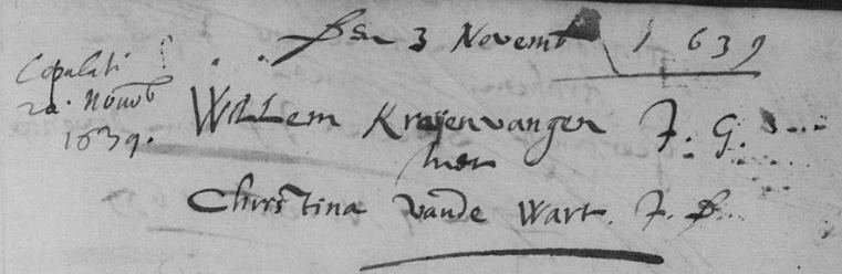 Huwelijk Willem Craeyvanger (Krajenvanger) en Christina van de Wart in Trouwboek Arnhem 1639